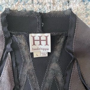 Haute Hippie leather patchwork cardigan top